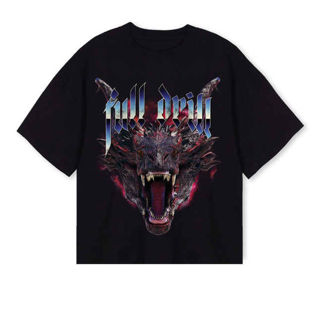 FULLDRILLSAKURABLACK Black Oversized Boxy Tee.