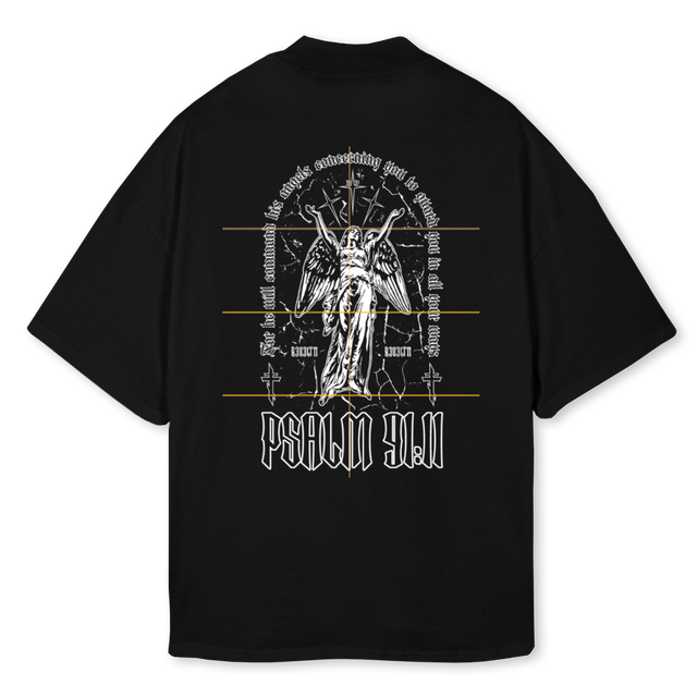 PSALMS  Black Oversized Mock Neck Tee.