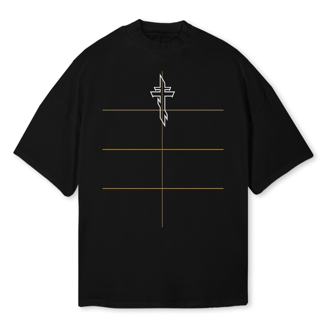 MEMENTO Black Oversized Mock Neck Tee.