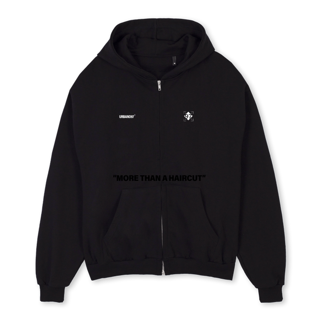 HUNO Black Oversized Zipped Hoodie.