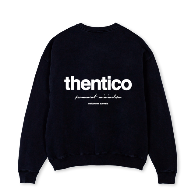 THENTICOSWEATSHIRT Black Oversized Crewneck Sweater.
