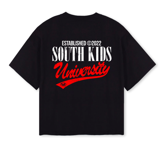 SKUNIVERSITY Black Oversized Boxy Tee.