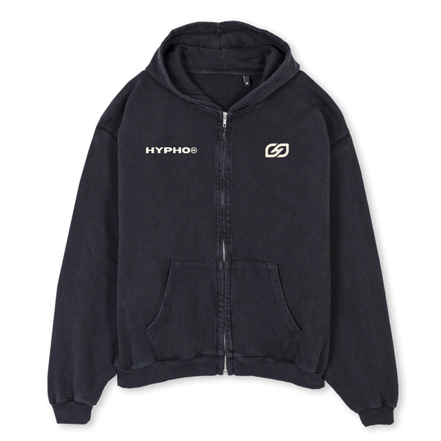 BLRDDSGN Vintage Black Oversized Zipped Hoodie.