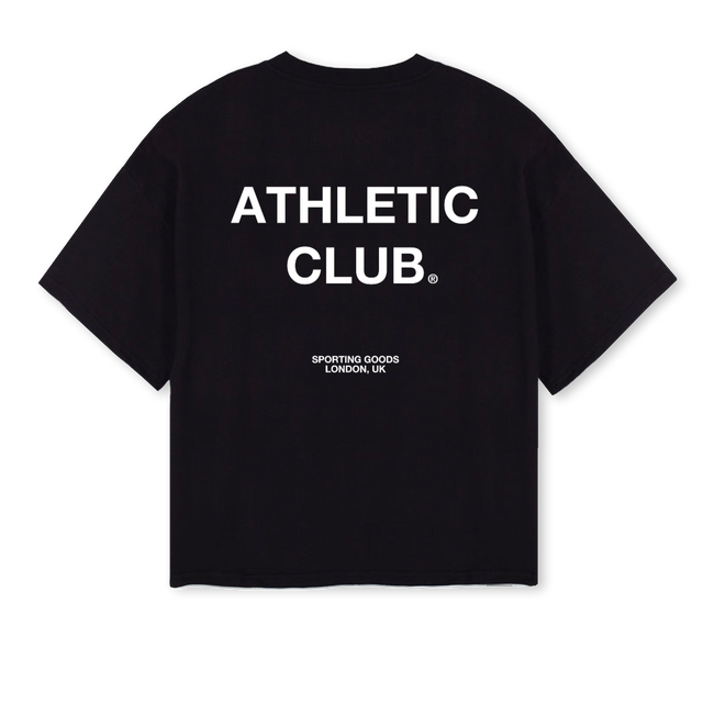 ATHLETICLUBWHITEHEL Black Oversized Boxy Tee.