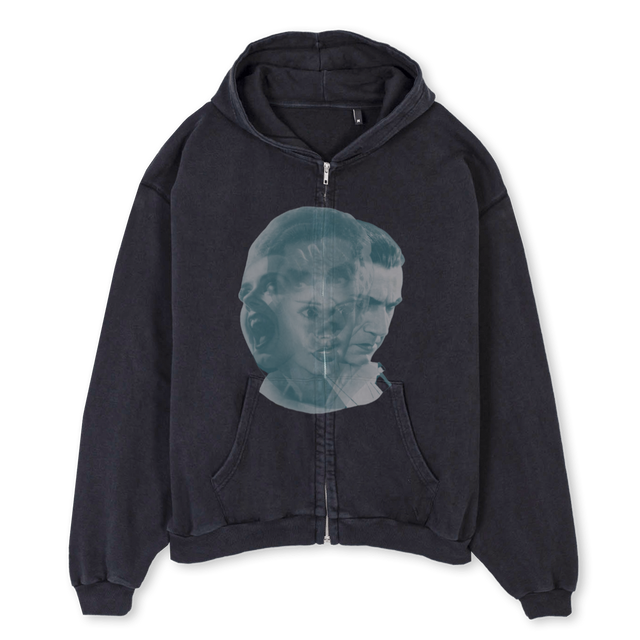 ZIPMIX Vintage Black Oversized Zipped Hoodie.