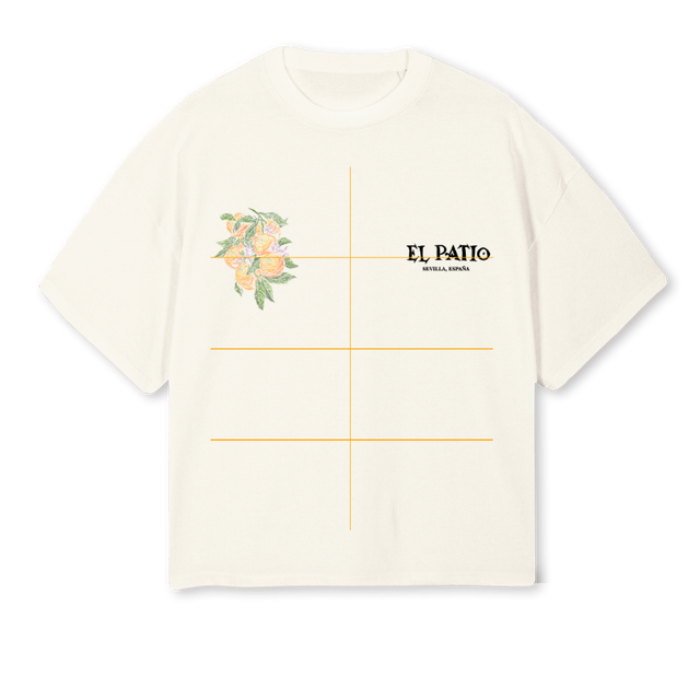 FLAMENCABLANCO Cream Oversized Boxy Tee.