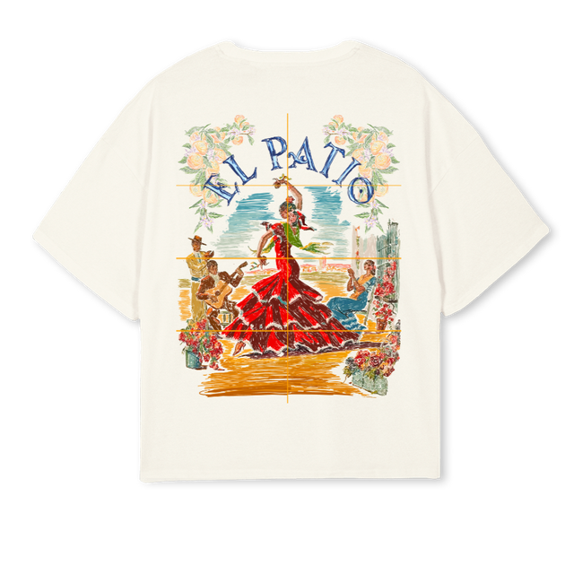 FLAMENCABLANCO Cream Oversized Boxy Tee.
