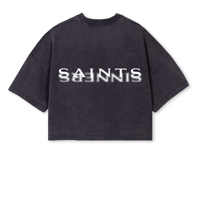 LADIESSAINTSSINNER Vintage Black Cropped Oversized Tee.