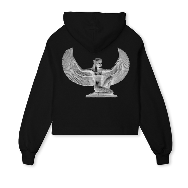 WOMANGODDESSLOGO Black Cropped Hoodie.