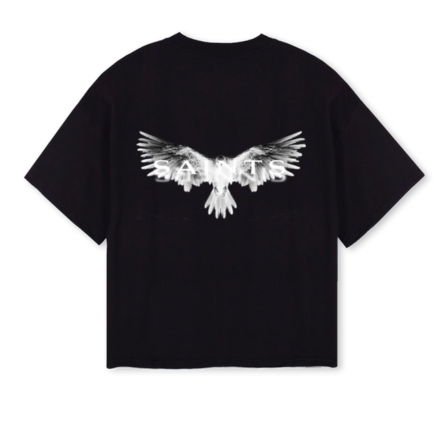 CROWSAINTS Black Oversized Boxy Tee.