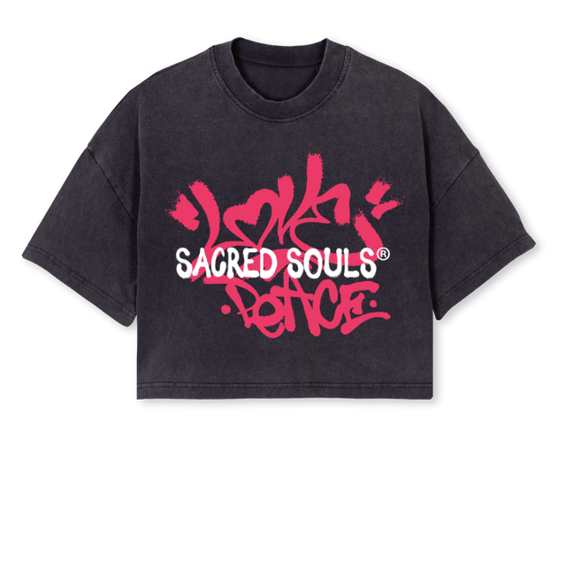 LOVENPEACE Vintage Black Cropped Oversized Tee.