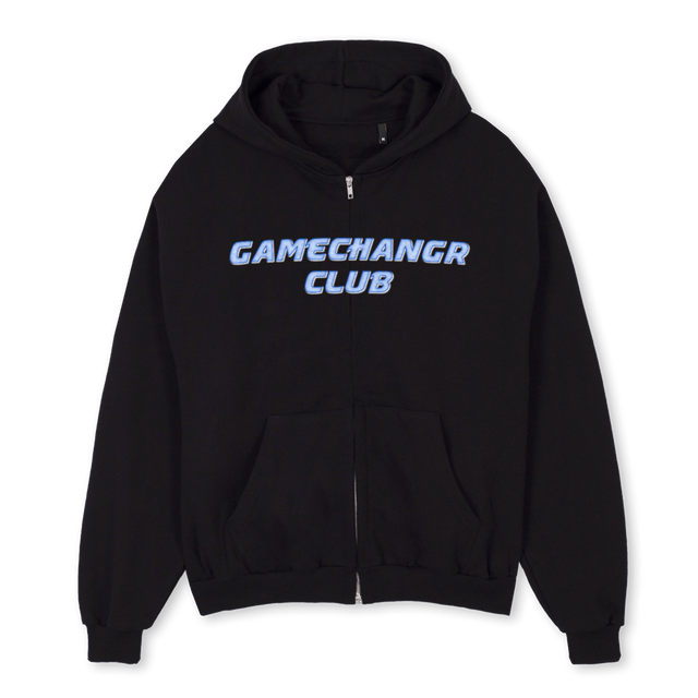 BABYBLUEGCCLUB Black Oversized Zipped Hoodie.
