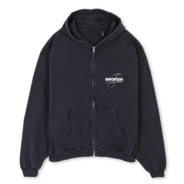 BROKENDESTINY Vintage Black Oversized Zipped Hoodie.