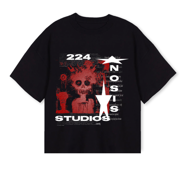 NOISELARGE Black Oversized Boxy Tee.