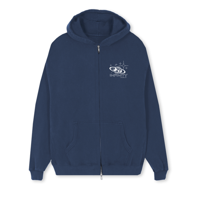INFINITYBLUEHOODIELM Navy Blue Regular Zipped Hoodie.