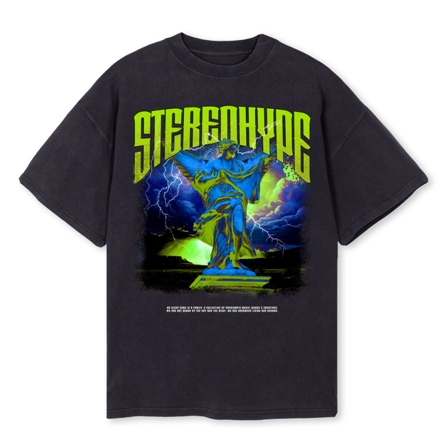 BLKWASHANGELGREENXXL Vintage Black Oversized Tee.