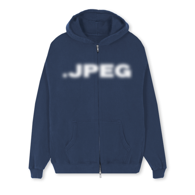 AVOIDJPEGS Navy Blue Regular Zipped Hoodie.