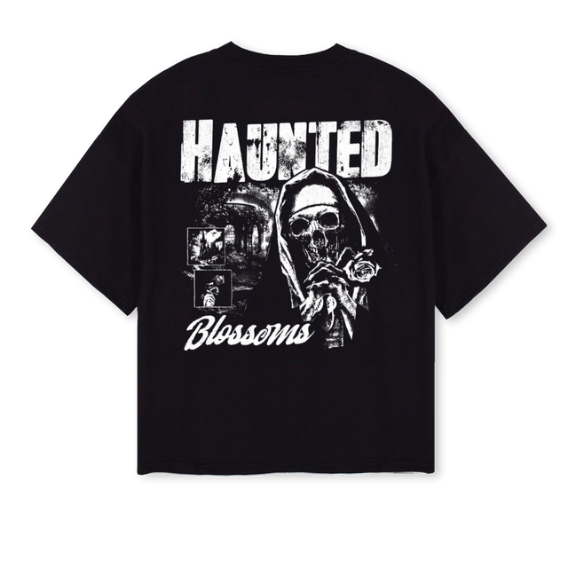 HAUNTED Black Oversized Boxy Tee.