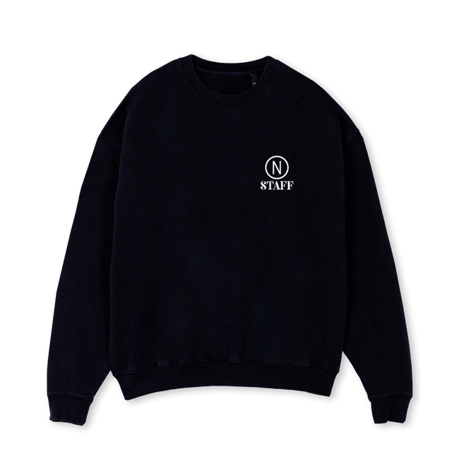 STAFF_1 Black Oversized Crewneck Sweater.
