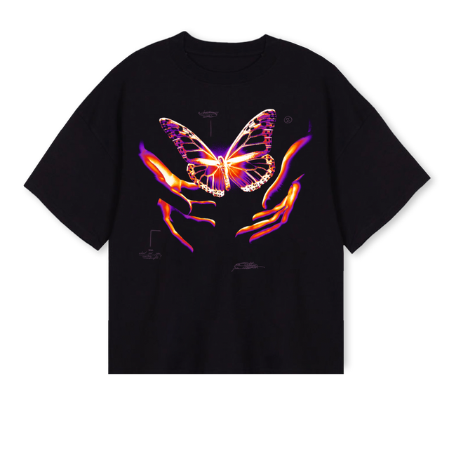 SPYREBUTTERFLY Black Oversized Boxy Tee.