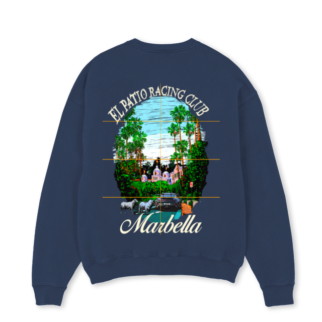 RACINGMARBELLACRNAVY Navy Blue Oversized Crewneck Sweater.