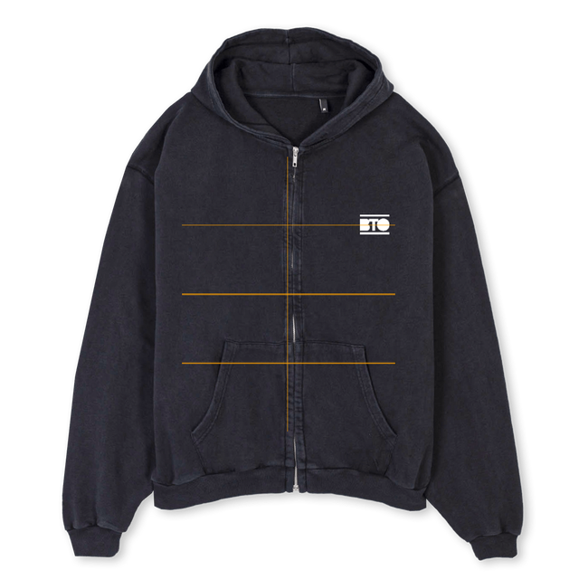EVB Vintage Black Oversized Zipped Hoodie.