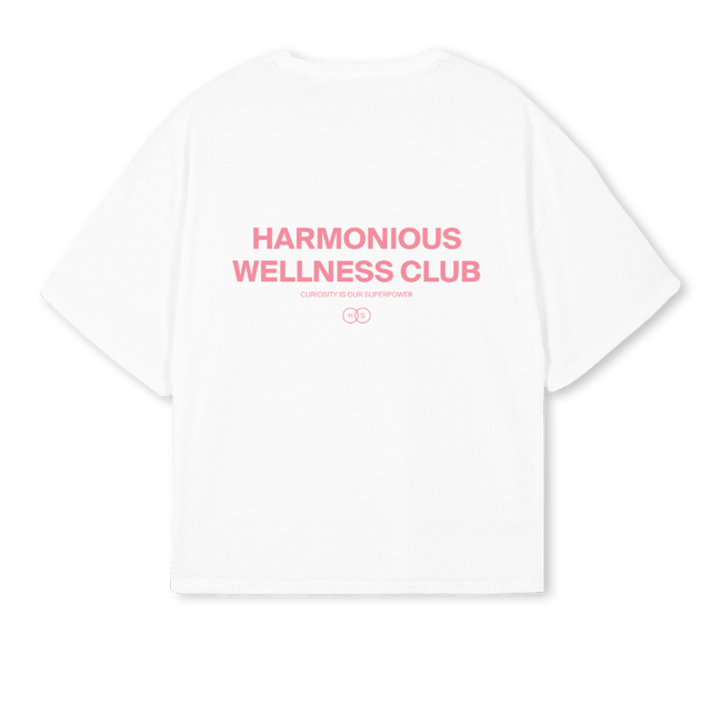 WHITEBOXYWELNESPINK White Oversized Boxy Tee.
