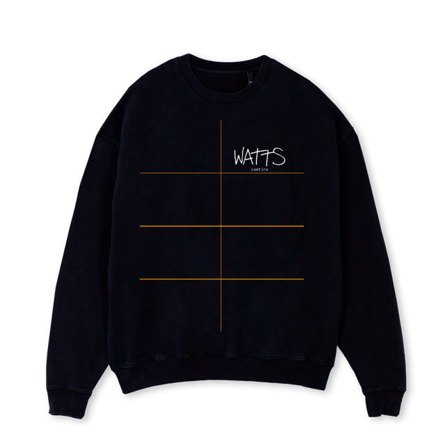 WATTSCREW Black Oversized Crewneck Sweater.