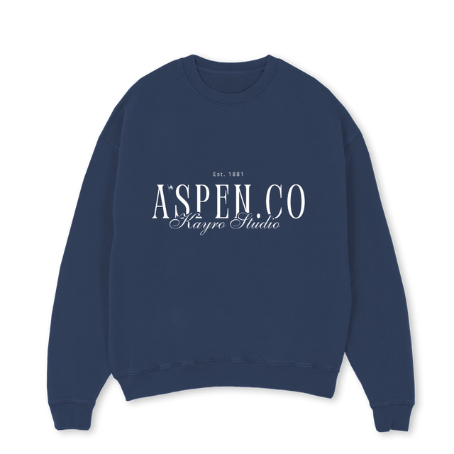 ASPENCO Navy Blue Oversized Crewneck Sweater.