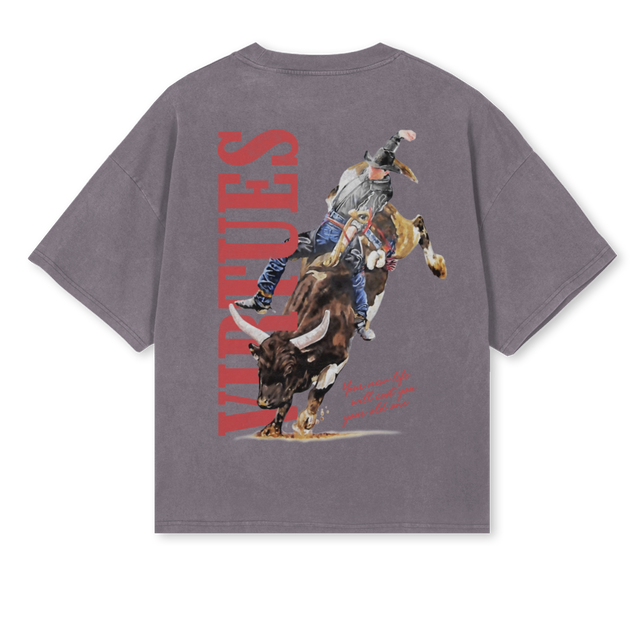 BULLRIDER Pigment Grey Oversized Boxy Tee.