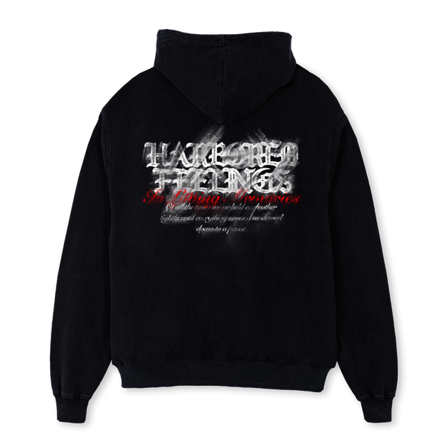 IN MEMORY Black Oversized Zipped Hoodie.