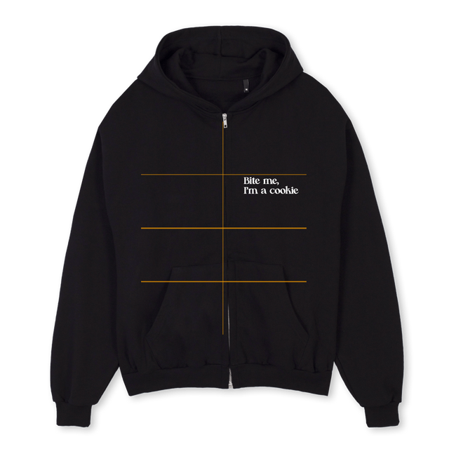 FRONT BITE BACK DOH Black Oversized Zipped Hoodie.