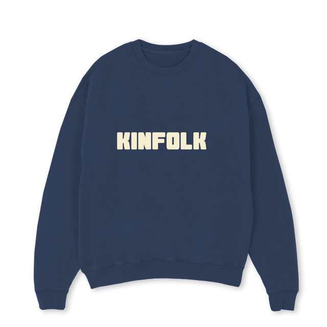 KINFOLK CREWS Navy Blue Oversized Crewneck Sweater.