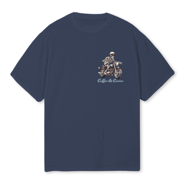 SKELETONMOTORCYCLE Navy Blue Oversized Tee.