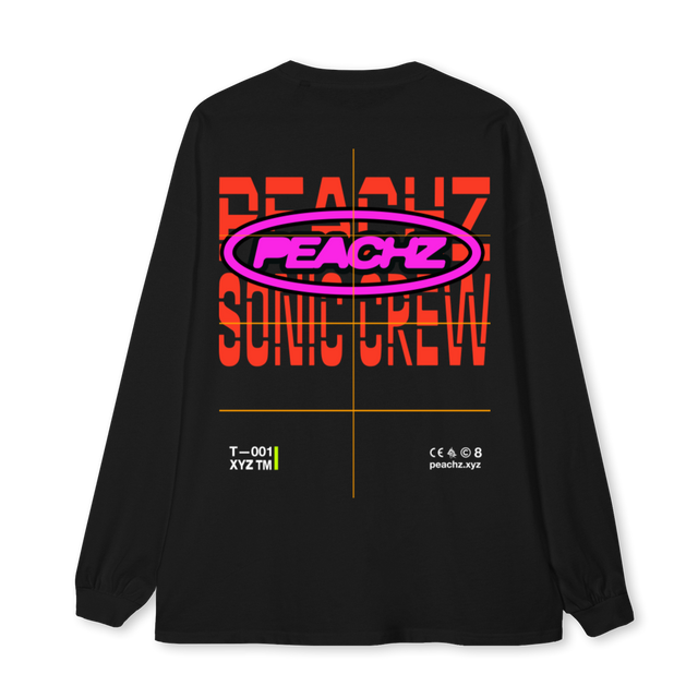 PEACHZ TEAM  Black Oversized LS Tee.