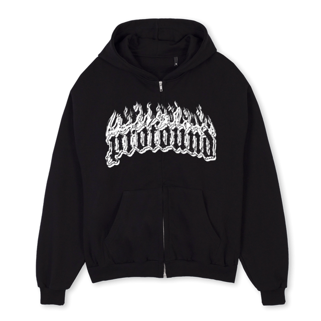 ZUP FLAME Black Oversized Zipped Hoodie.