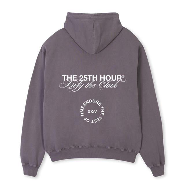 DEFYTHECLOCK Pigment Grey Oversized Hoodie.