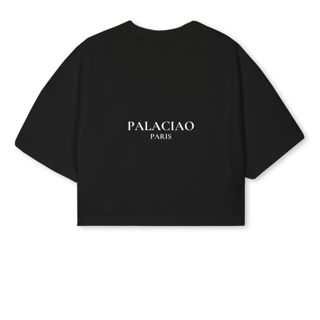 PALACIAODOS BLANC_1 Black Cropped Oversized Tee.