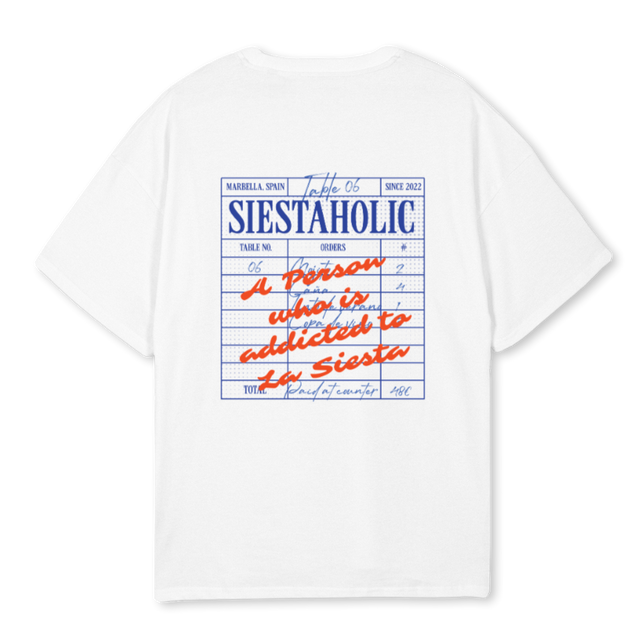 SIESTAHOLIC White Oversized Tee.