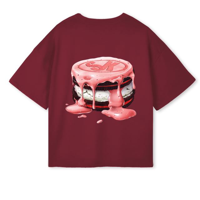 COOKIESTEEBR Burgundy Oversized Boxy Tee.