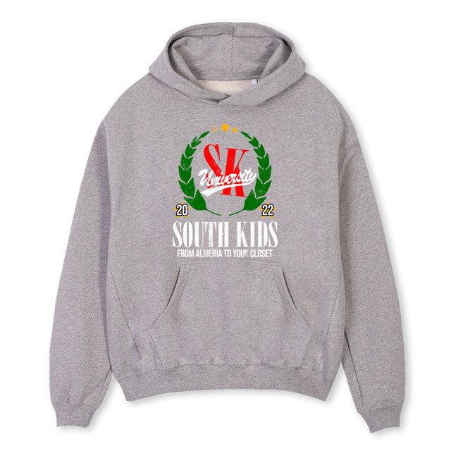 SKUNIVERSITYHOODIEGR Grey Marl Oversized Hoodie.