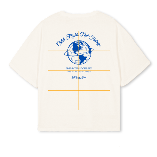 TRAVELLL Vintage White Oversized Boxy Tee.