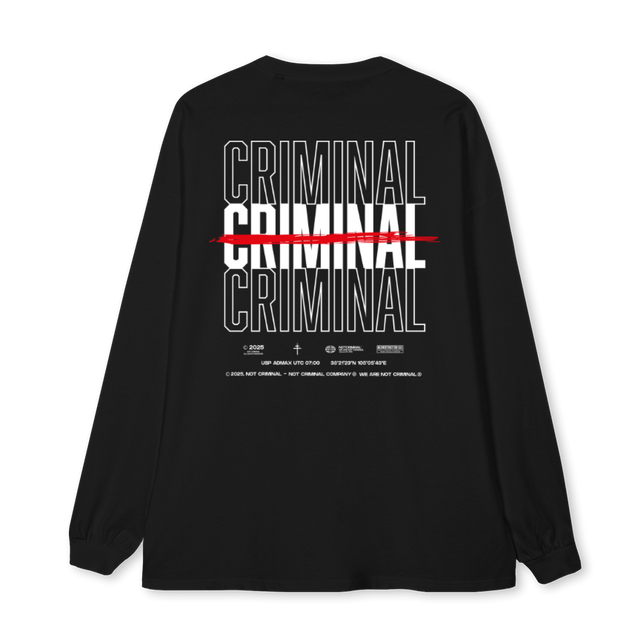 NOT CRIMINAL Black Oversized LS Tee.