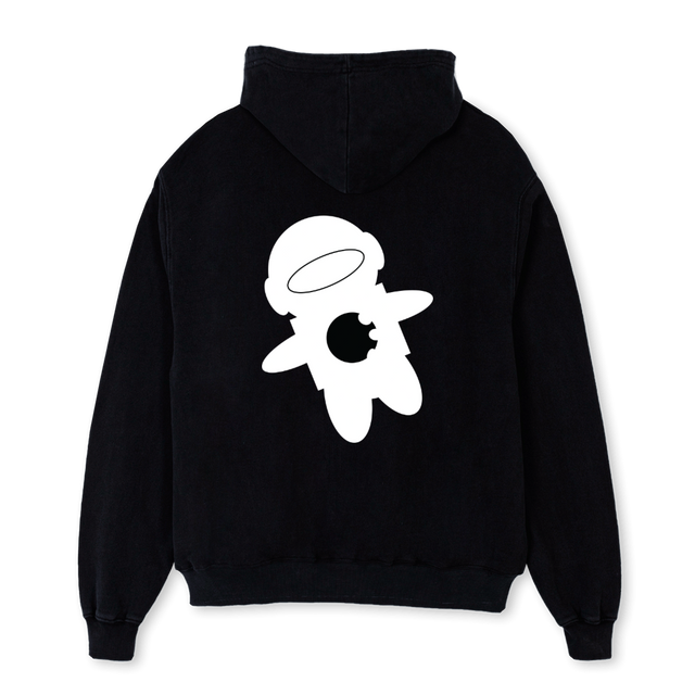 SATURNZIPBLACK Black Oversized Zipped Hoodie.