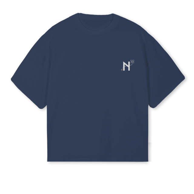 NOBLIGENBLUCASSETTE Navy Blue Oversized Boxy Tee.