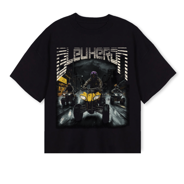 ROUGH RIDE Black Oversized Boxy Tee.