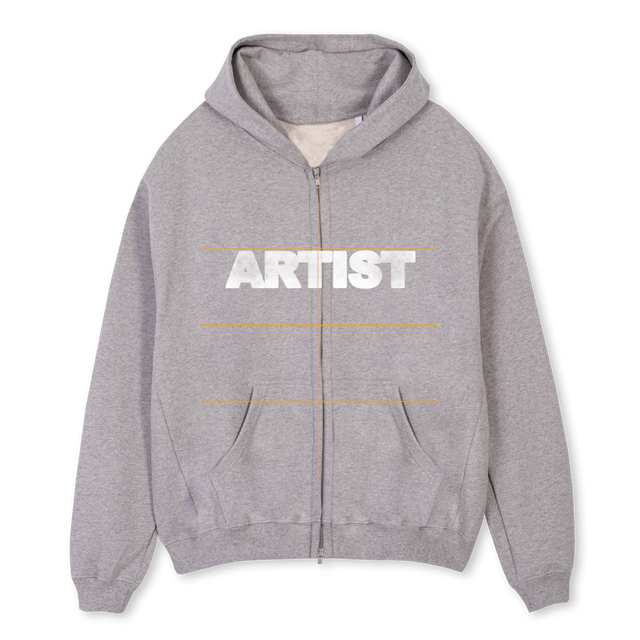 ARTIST GRAU Grey Marl Oversized Zipped Hoodie.