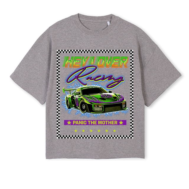 PTMRACINGTEENEW  Grey Marl Oversized Boxy Tee.