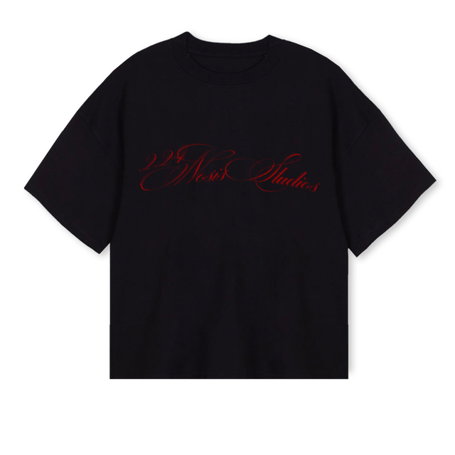 CURSIVETEERED Black Oversized Boxy Tee.