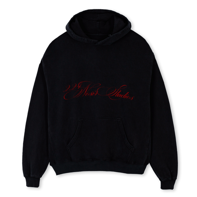 BLACKCURSIVEHOODIE Black Oversized Hoodie.